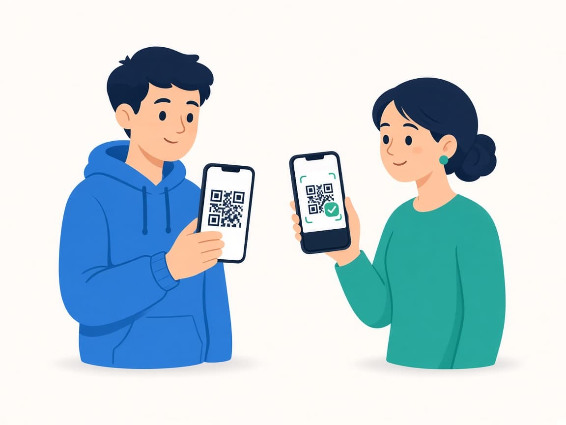 もう一方の端末でQRコードを読み取る様子